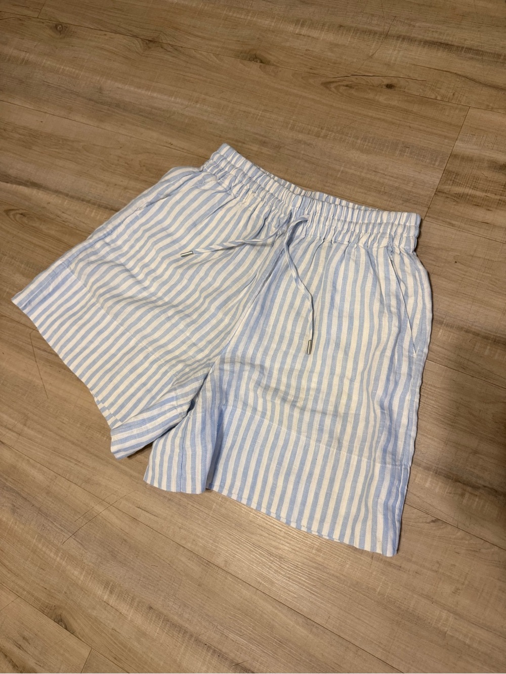 Country Road Blue & White Striped Linen-Blend Drawstring Shorts